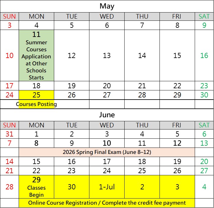 May to June Calendar
