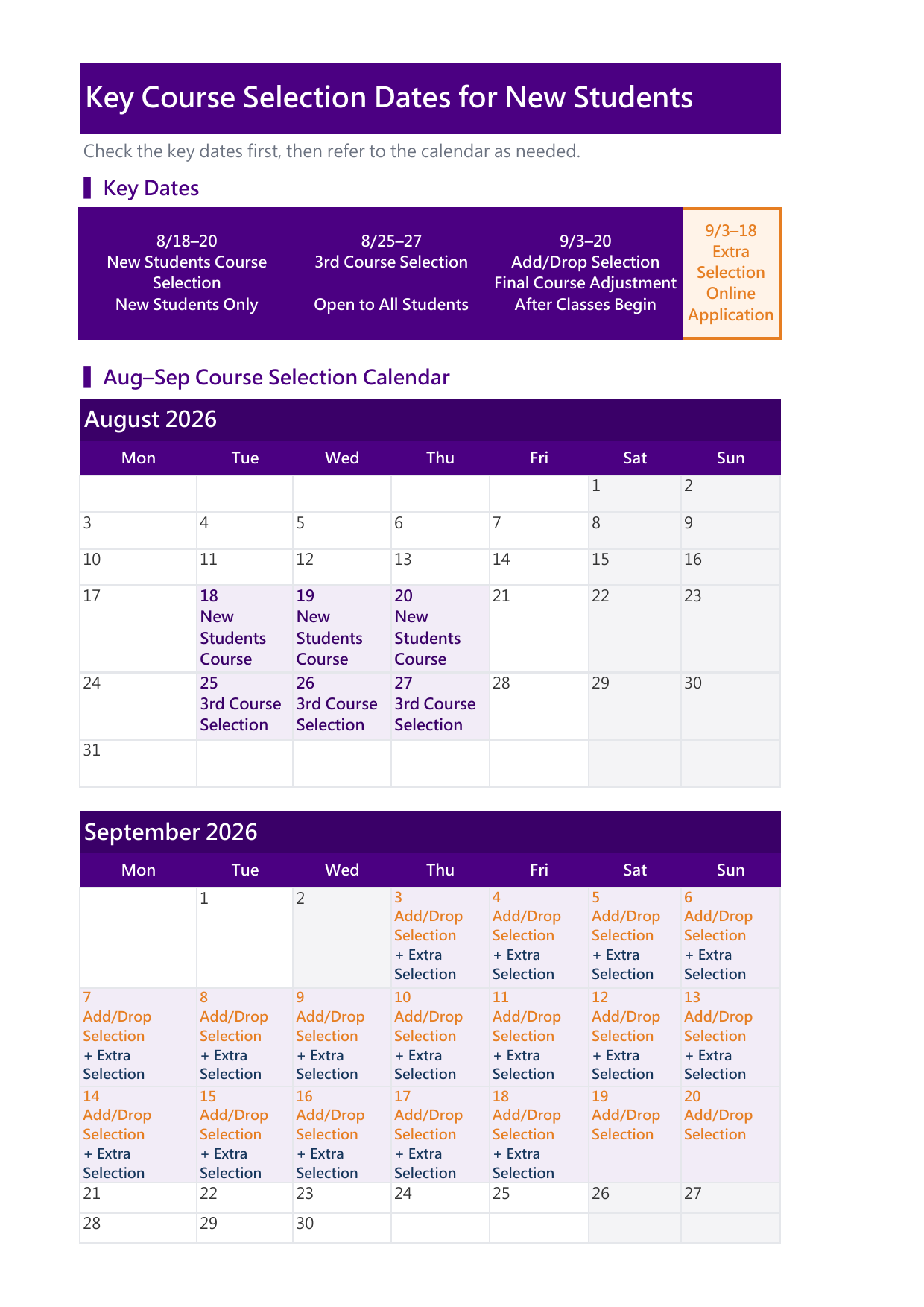 International Student Course Selection Roadmap & Calendar